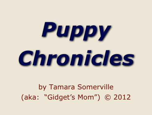 
Puppy 
Chronicles

by Tamara Somerville 
(aka:  “Gidget’s Mom”)  © 2012